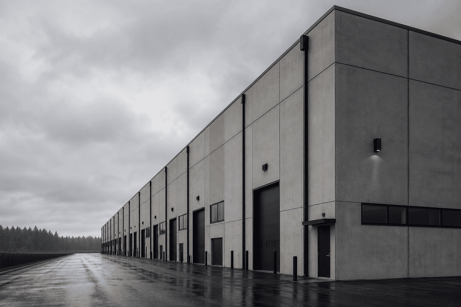 Industrial real estate, concrete building facade